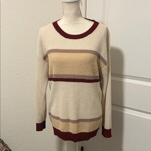 LuLaroe 100% Acrylic Cream and Red Striped Crewneck Sweater Size Large